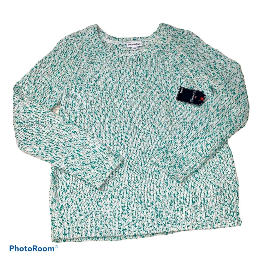 St Johns Bay Pullover Sweater Green and White Christmas Season LARGE NWT